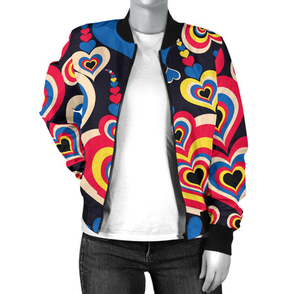 Heart Pattern Print Design HE08 Women Bomber Jacket