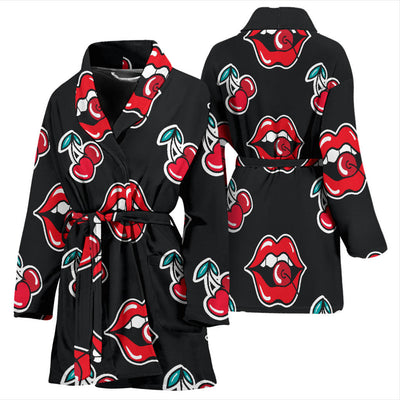 Cherry Pattern Print Design CH04 Women Bathrobe