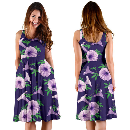 Morning Glory Pattern Print Design MG01 Midi Dress