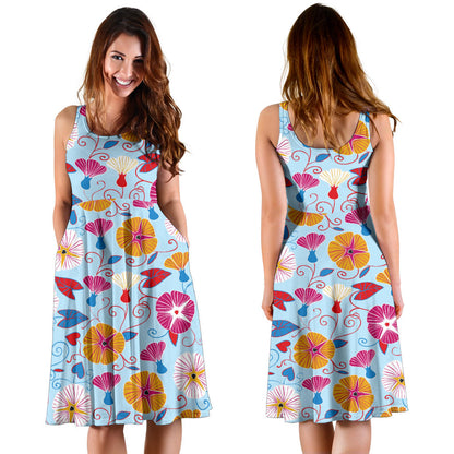 Morning Glory Pattern Print Design MG06 Midi Dress