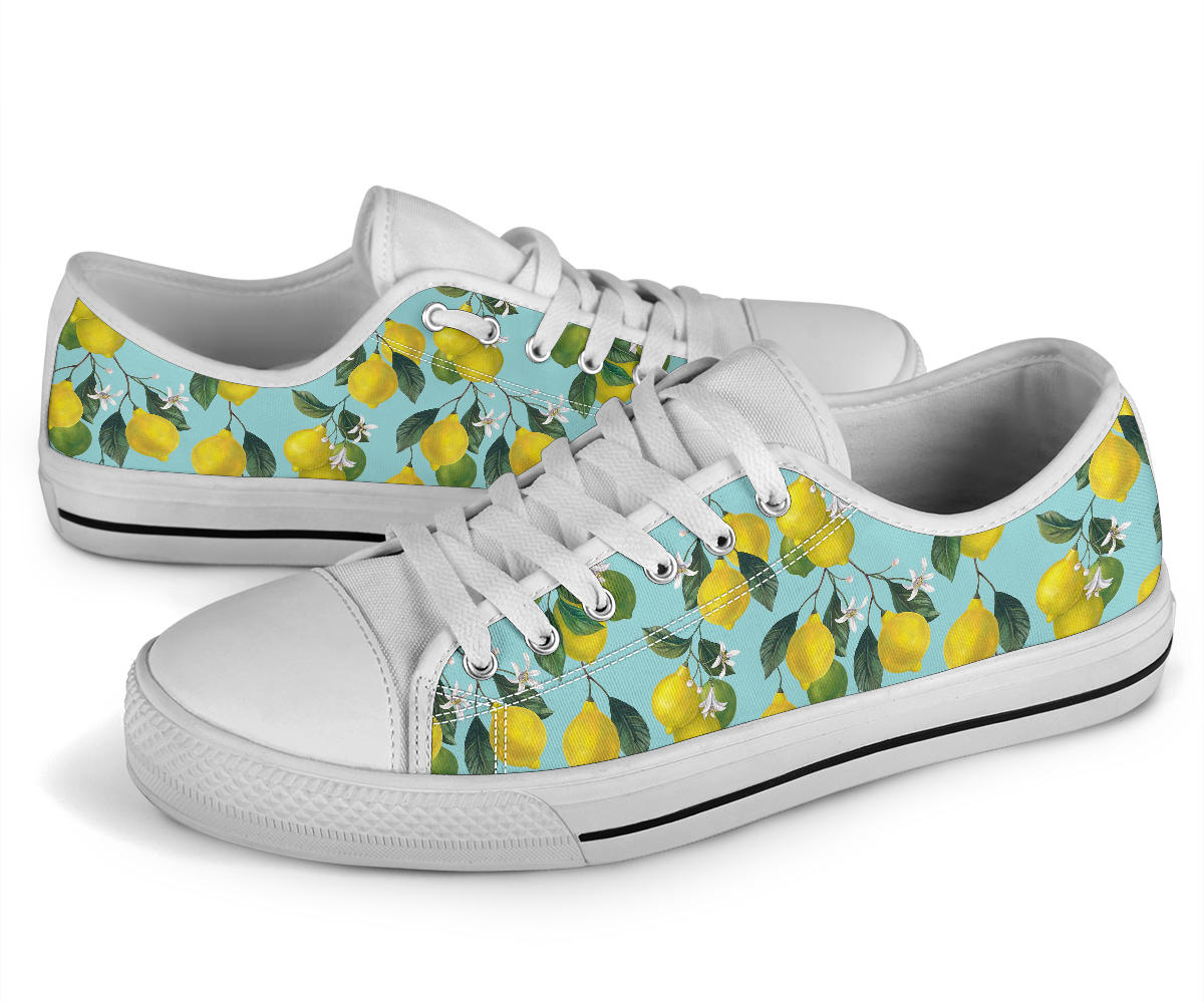 Lemon Pattern Print Design LM05 White Bottom Low Top Shoes