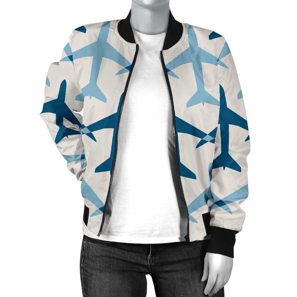 Airplane Pattern Print Design 04 Women's Bomber Jacket