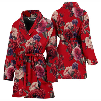 Rose Red Pattern Print Design RO07 Women Bathrobe