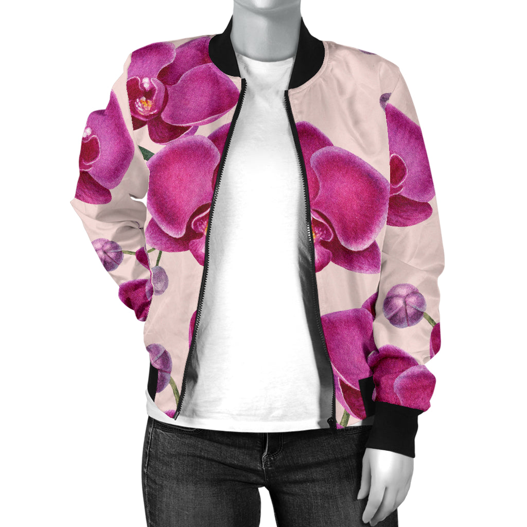 Orchid Pattern Print Design A02 Women's Bomber Jacket