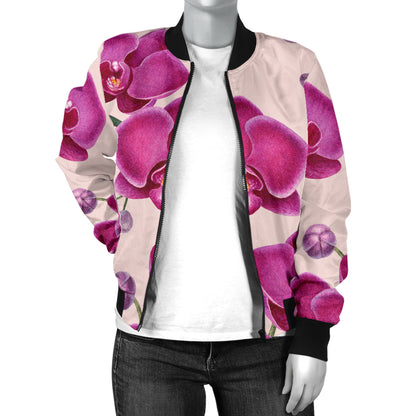 Orchid Pattern Print Design A02 Women's Bomber Jacket