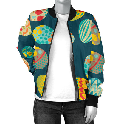 Easter Eggs Pattern Print Design RB09 Women Bomber Jacket