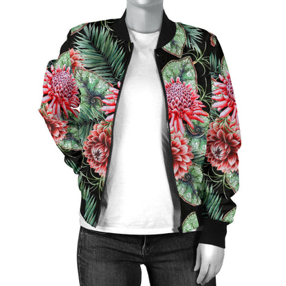 Dahlia Pattern Print Design DH06 Women Bomber Jacket