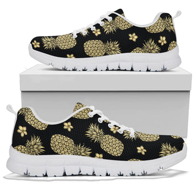 Gold Pineapple Hibiscus Sneakers White Bottom Shoes