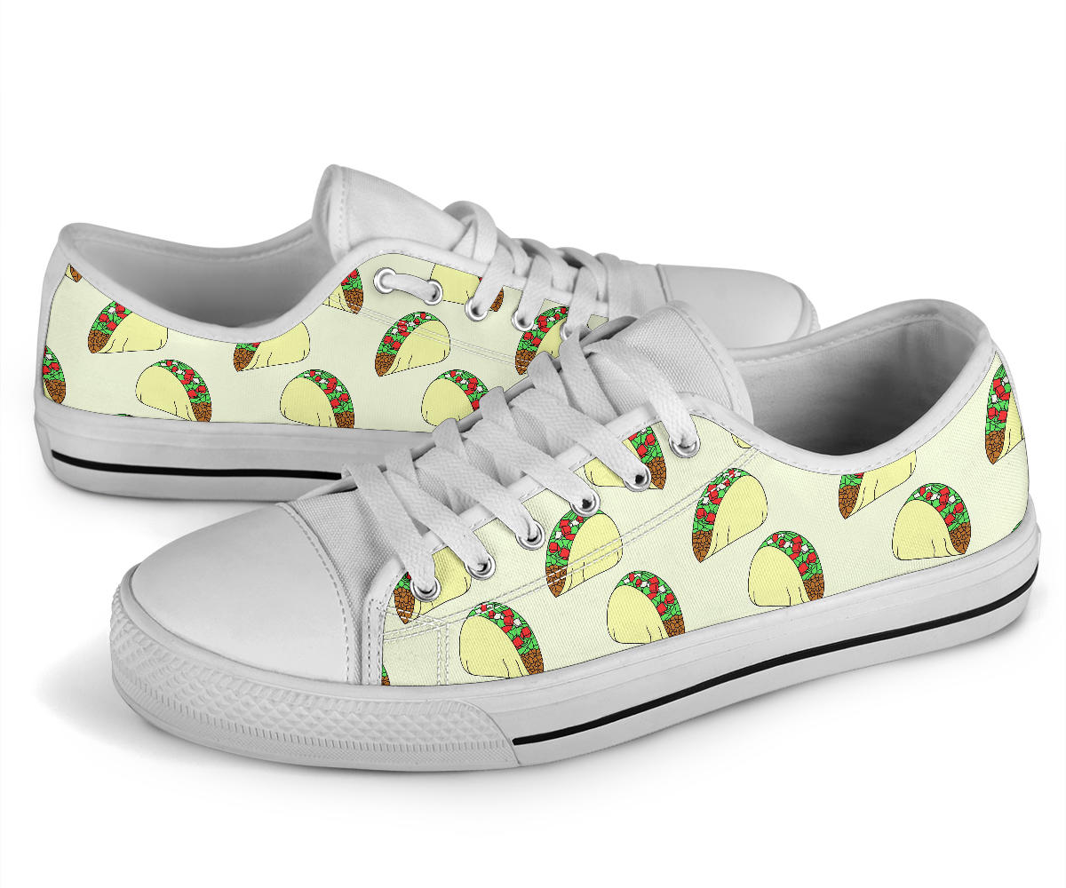 Taco Pattern Print Design TC05 White Bottom Low Top Shoes