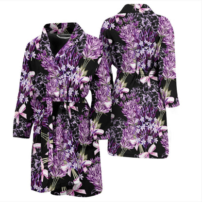 Lavender Pattern Print Design LV06 Men Bathrobe