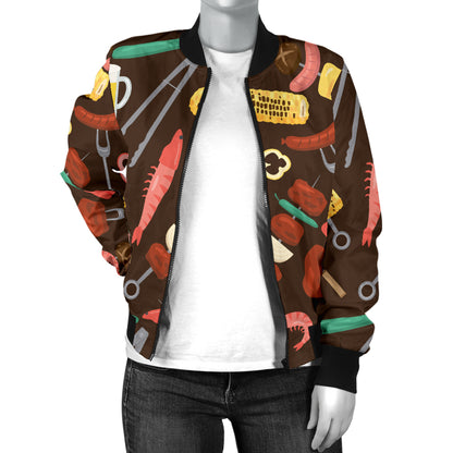 Barbecue Pattern Print Design 05 Women's Bomber Jacket