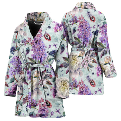 Lilac Pattern Print Design LI06 Women Bathrobe