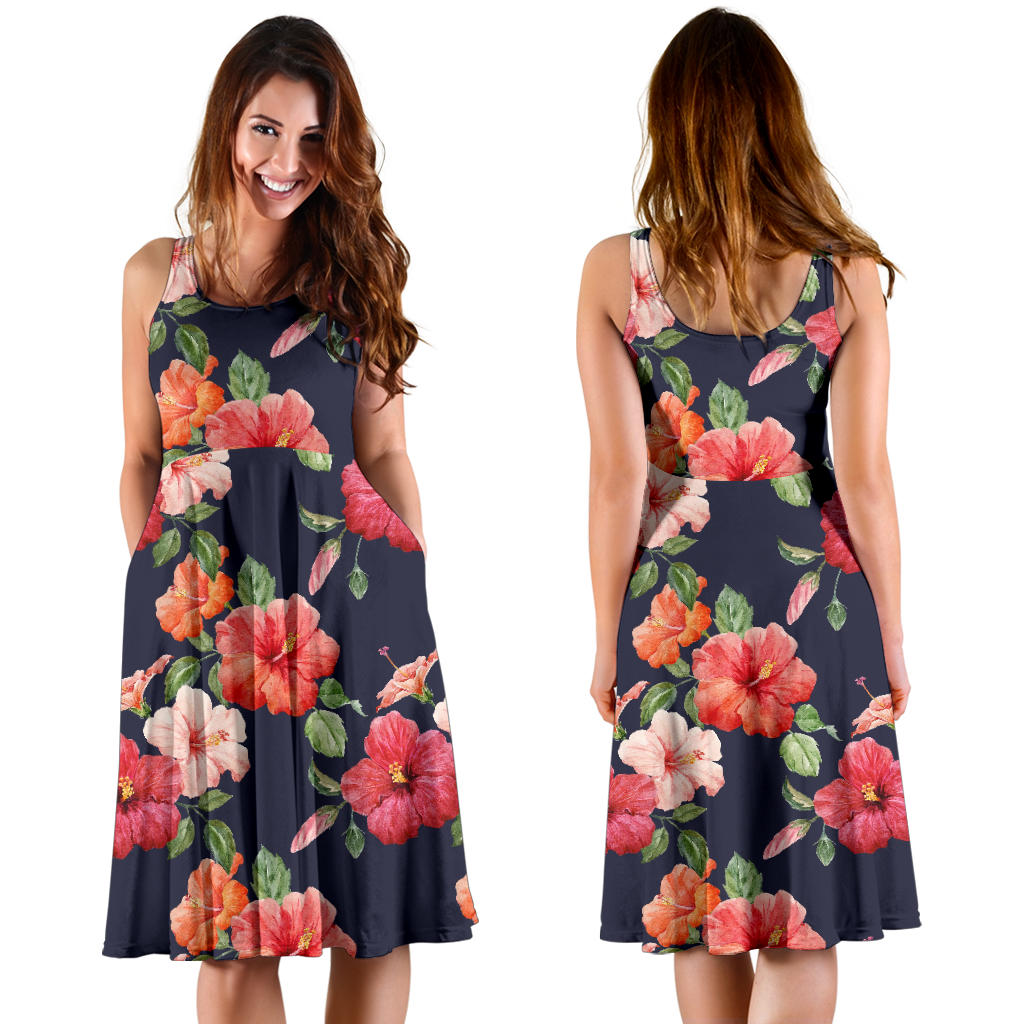 Tropical Flower Pattern Print Design TF020 Midi Dress