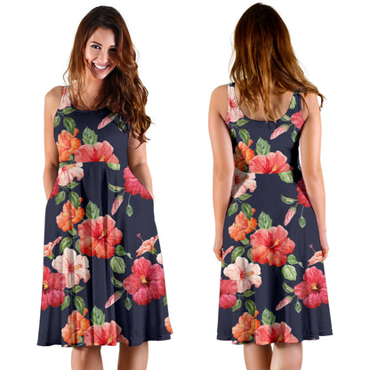 Tropical Flower Pattern Print Design TF020 Midi Dress