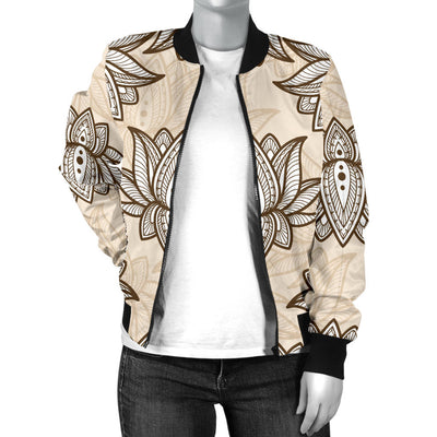 lotus Boho Pattern Print Design LO05 Women Bomber Jacket