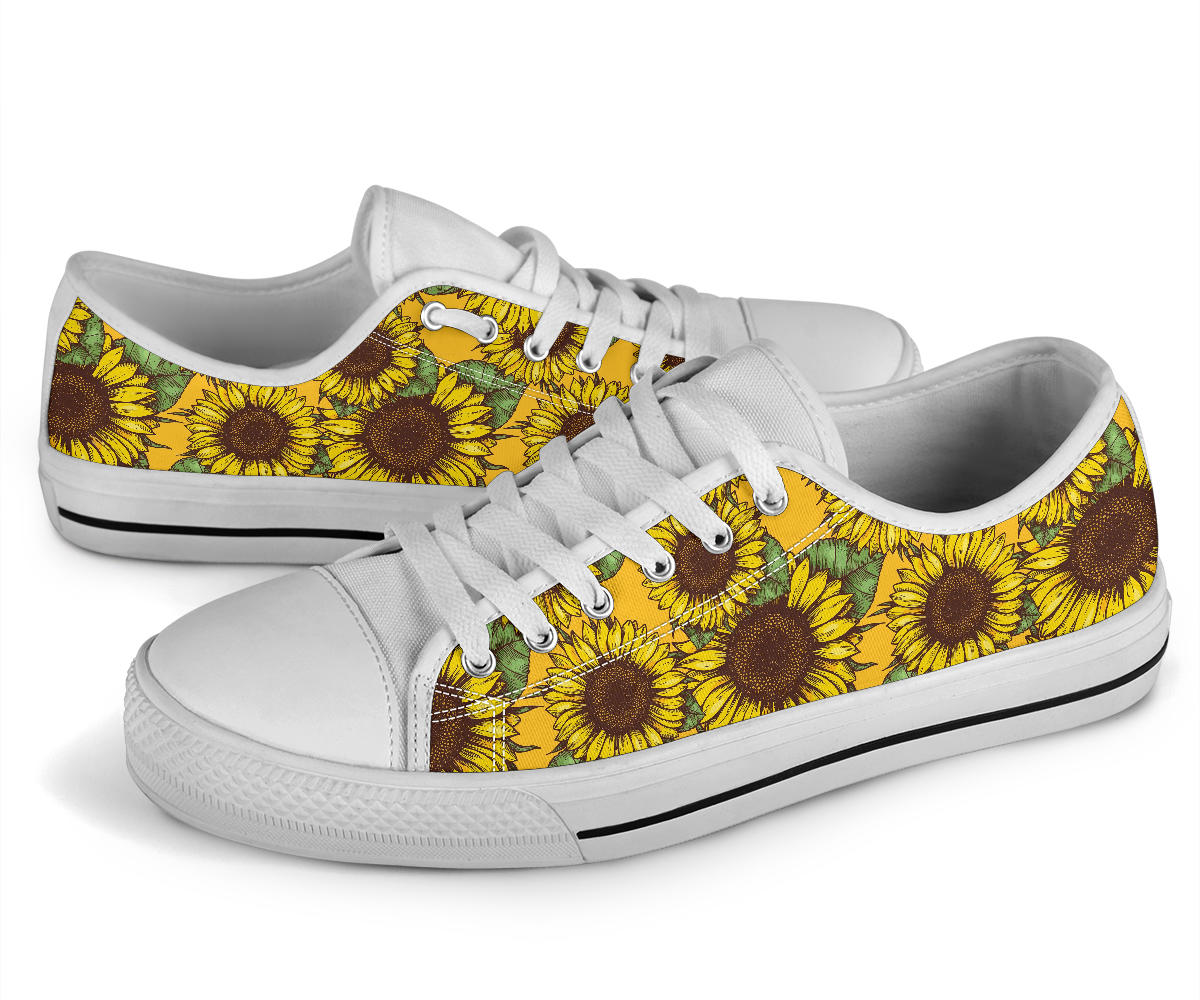 Sunflower Pattern Print Design SF04 White Bottom Low Top Shoes