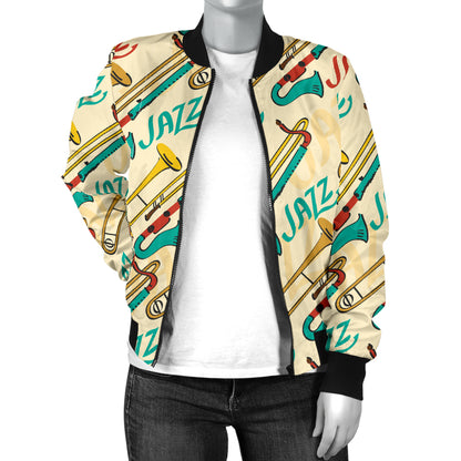 Trombone Pattern Print Design 03 Women's Bomber Jacket