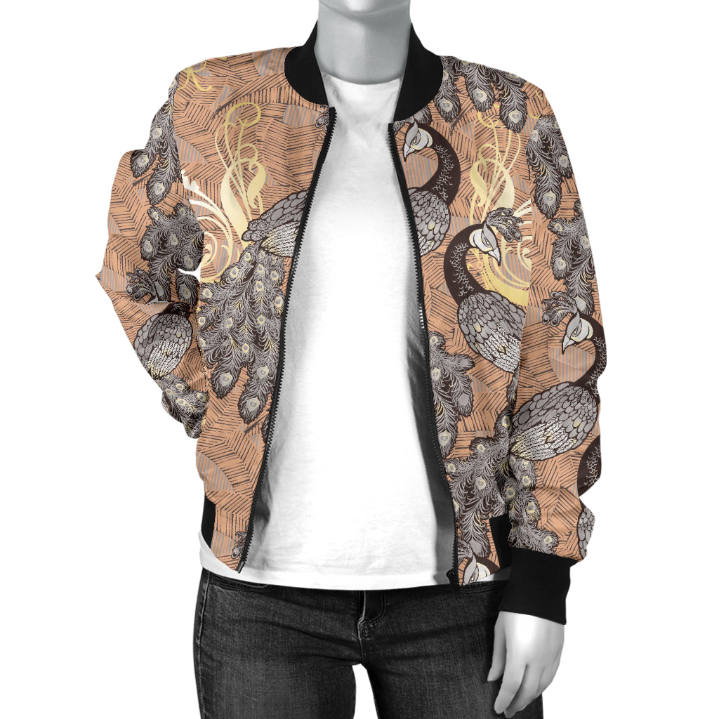 Peacock Pattern Print Design A05 Women's Bomber Jacket