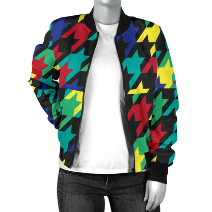 Houndstooth Colorful Pattern Print Design 02 Women's Bomber Jacket