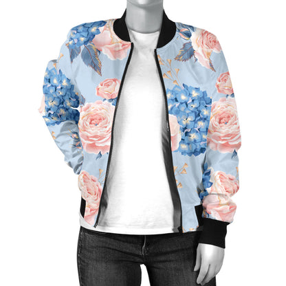 Hydrangea Pattern Print Design HD06 Women Bomber Jacket