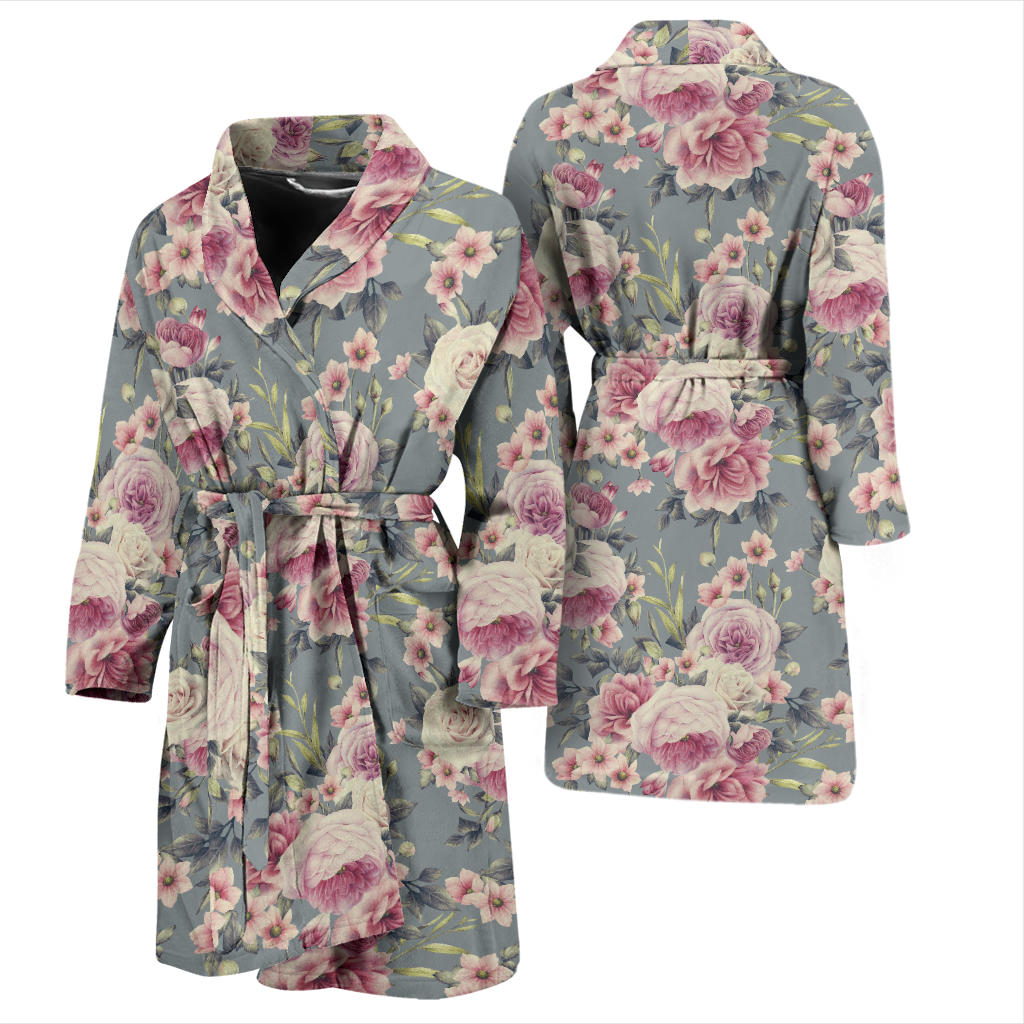 Peony Pattern Print Design PE05 Men Bathrobe