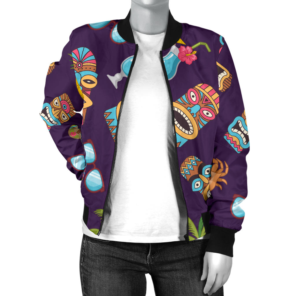Hawaiian Themed Pattern Print Design H024 Women Bomber Jacket