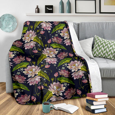 lotus Embroidered Pattern Print Design LO06 Fleece Blanket