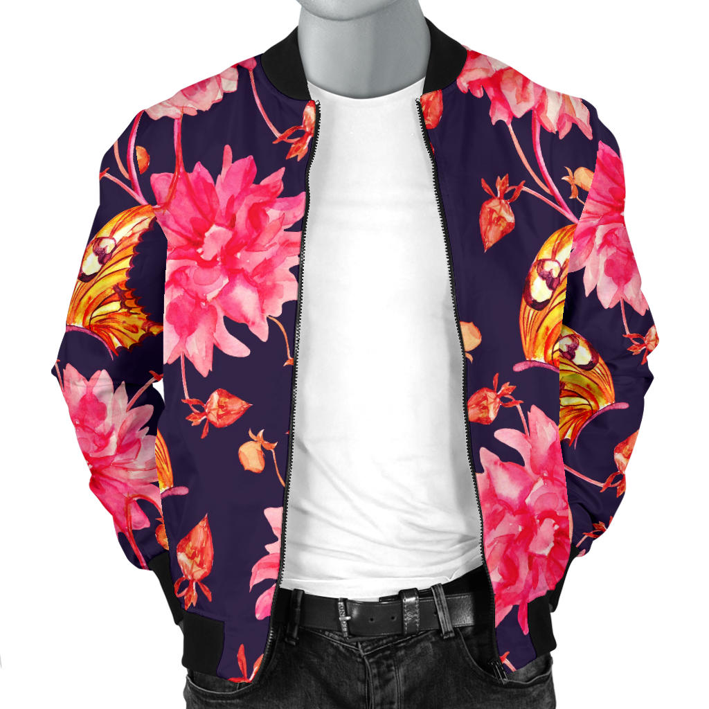Dahlia Pattern Print Design DH03 Men Bomber Jacket