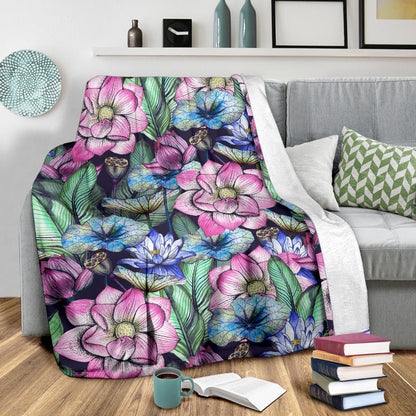 Water Lily Pattern Print Design WL07 Fleece Blanket