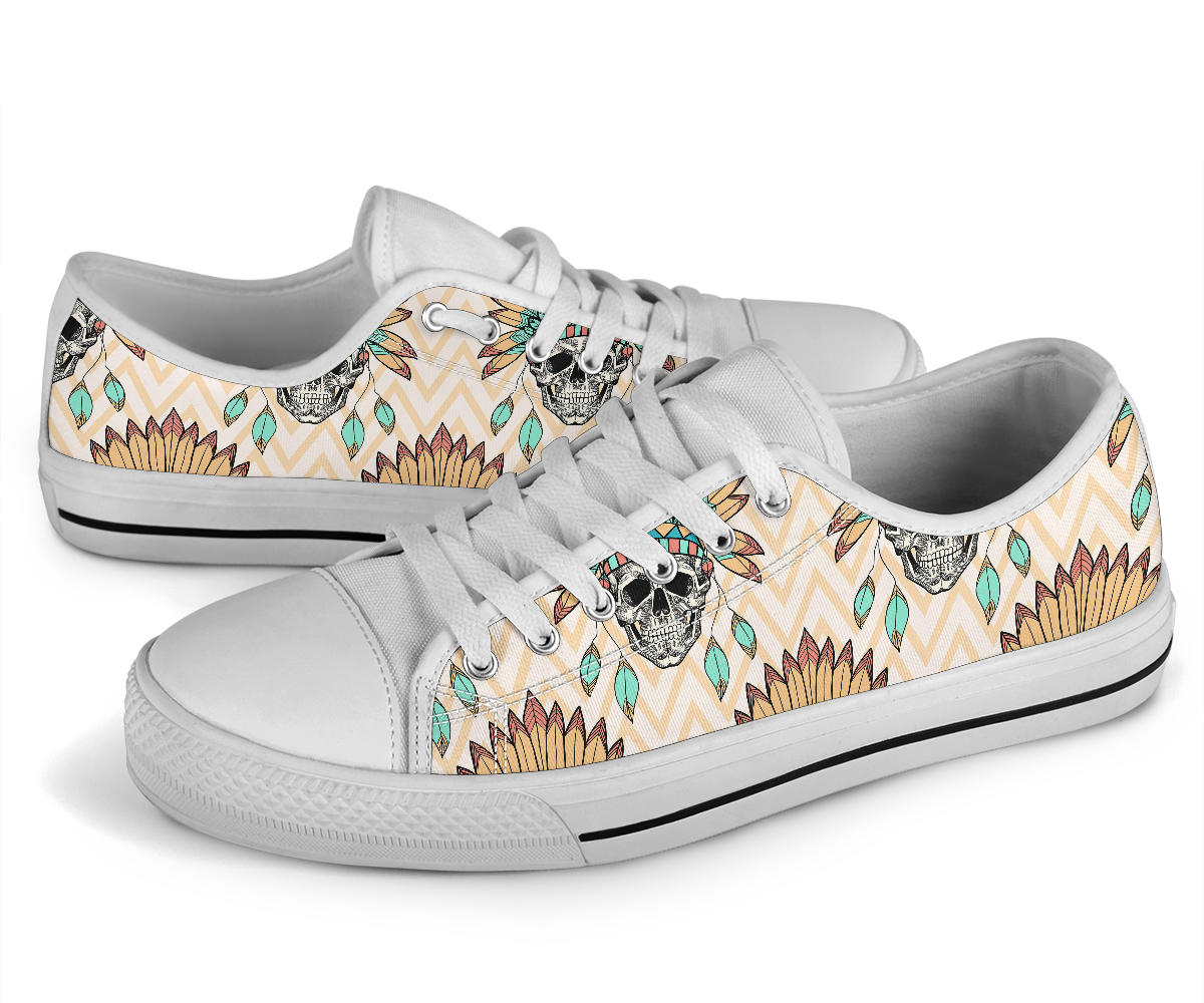 Indian Skull Pattern  White Bottom Low Top Shoes