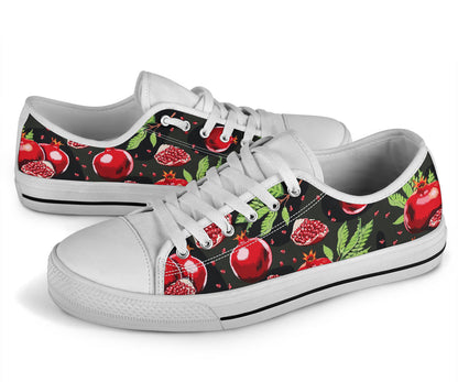 Pomegranate Pattern Print Design PG06 White Bottom Low Top Shoes