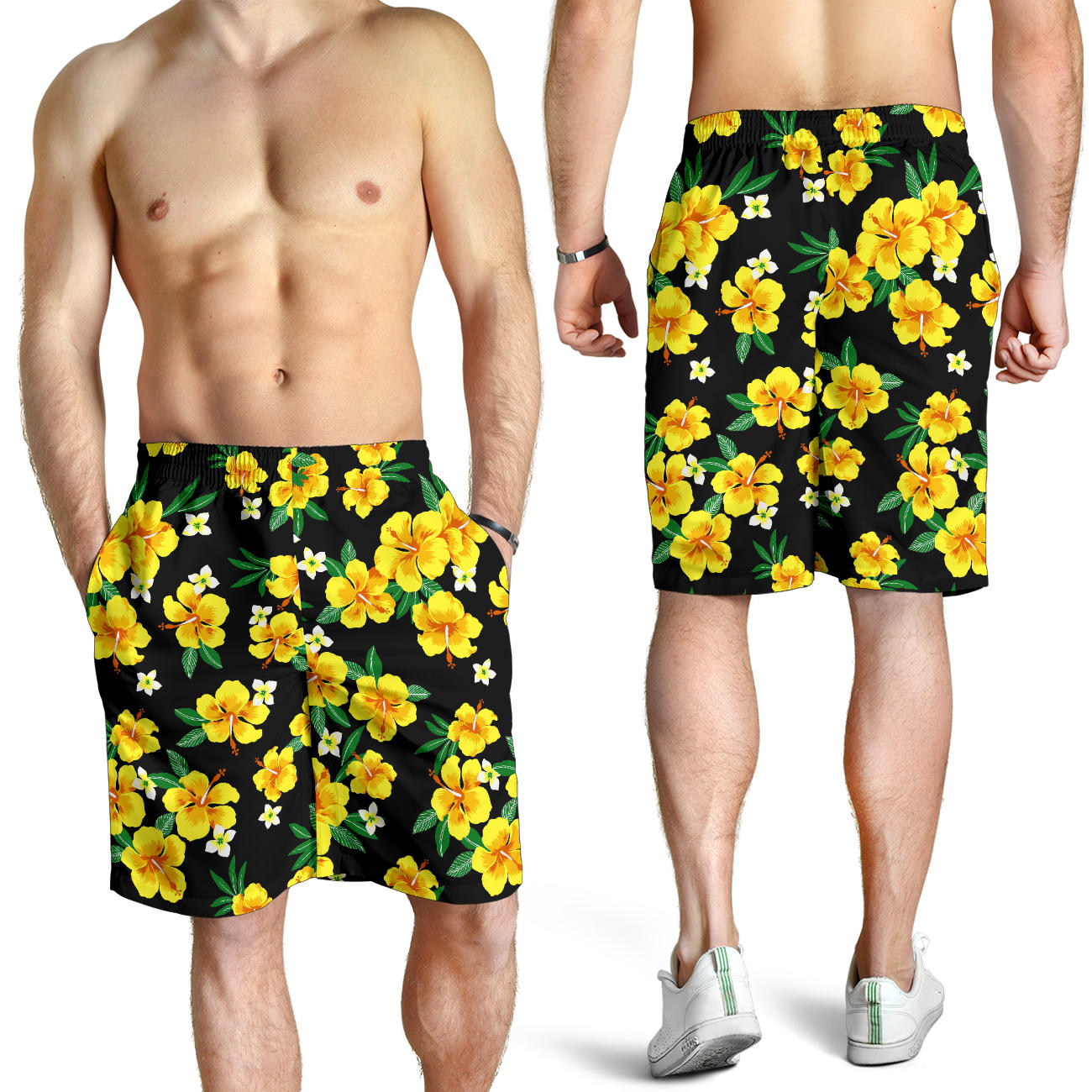 Yellow Hibiscus Pattern Print Design HB08 Mens Shorts