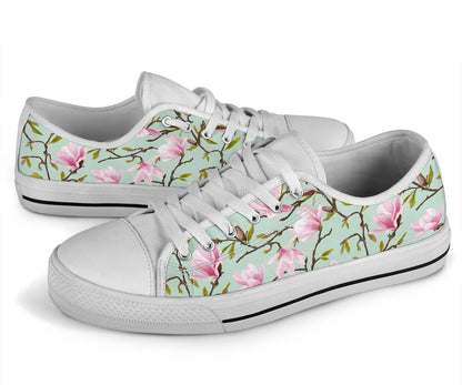 Magnolia Pattern Print Design MAG04 White Bottom Low Top Shoes