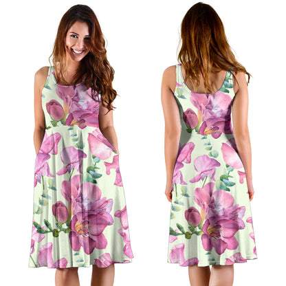 Peony Pattern Print Design PE011 Midi Dress