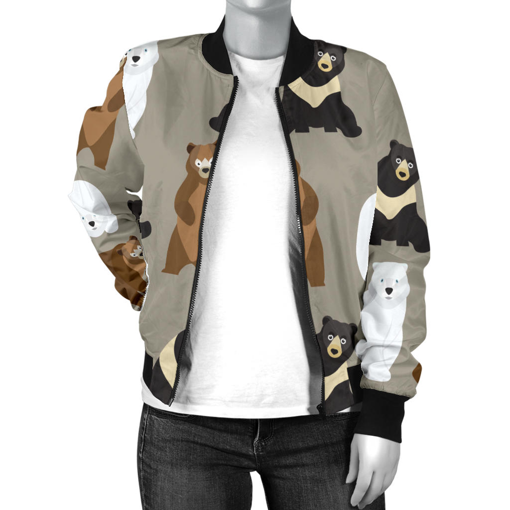 Bear Pattern Print Design BE03 Women Bomber Jacket