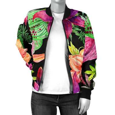 Amaryllis Pattern Print Design AL09 Women Bomber Jacket