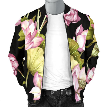 Water Lily Pattern Print Design WL06 Men Bomber Jacket