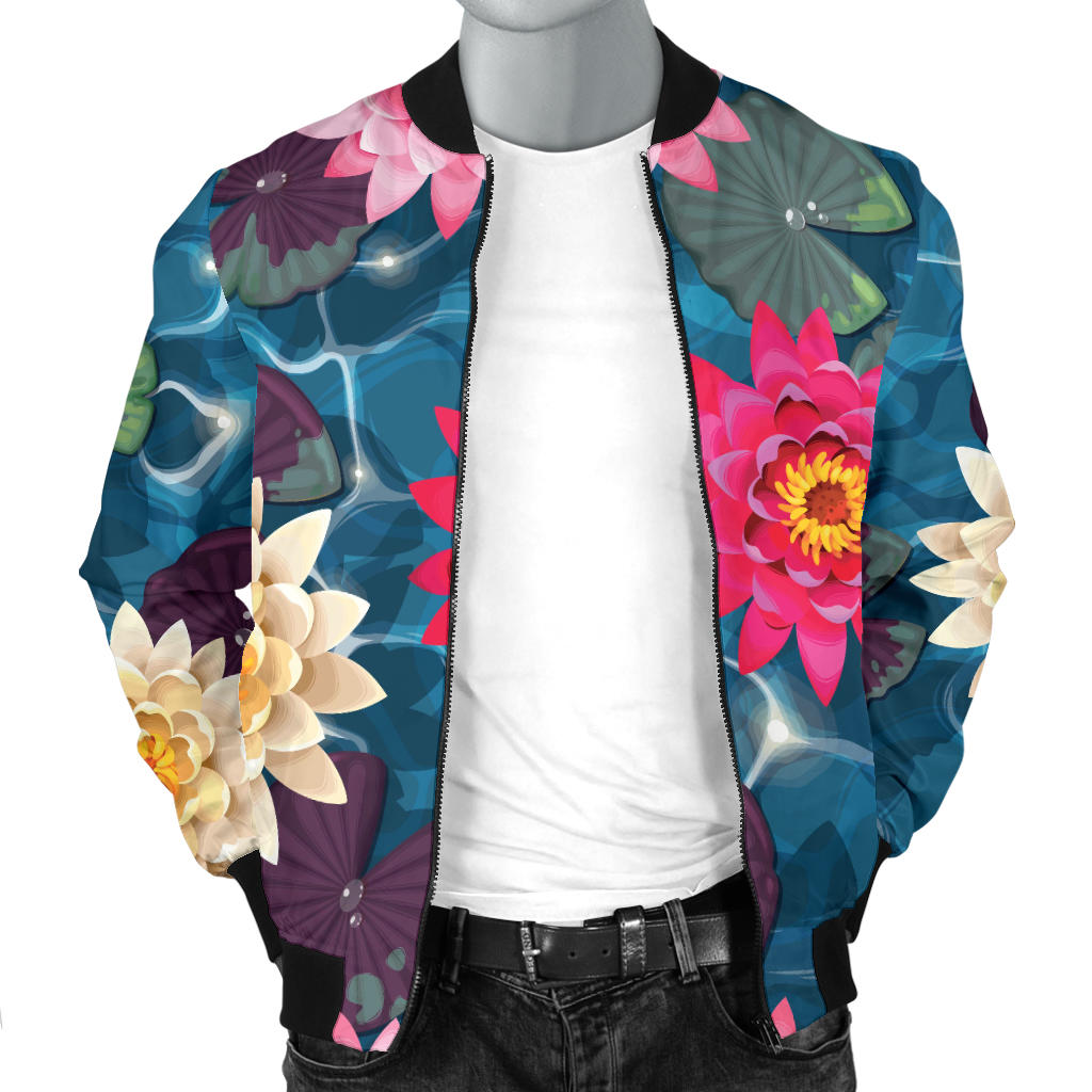 Water Lily Pattern Print Design WL05 Men Bomber Jacket