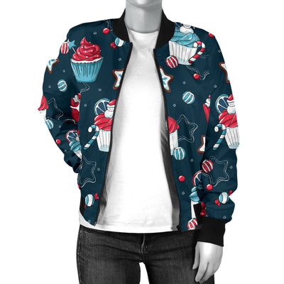 Cupcake Pattern Print Design 03 Women's Bomber Jacket