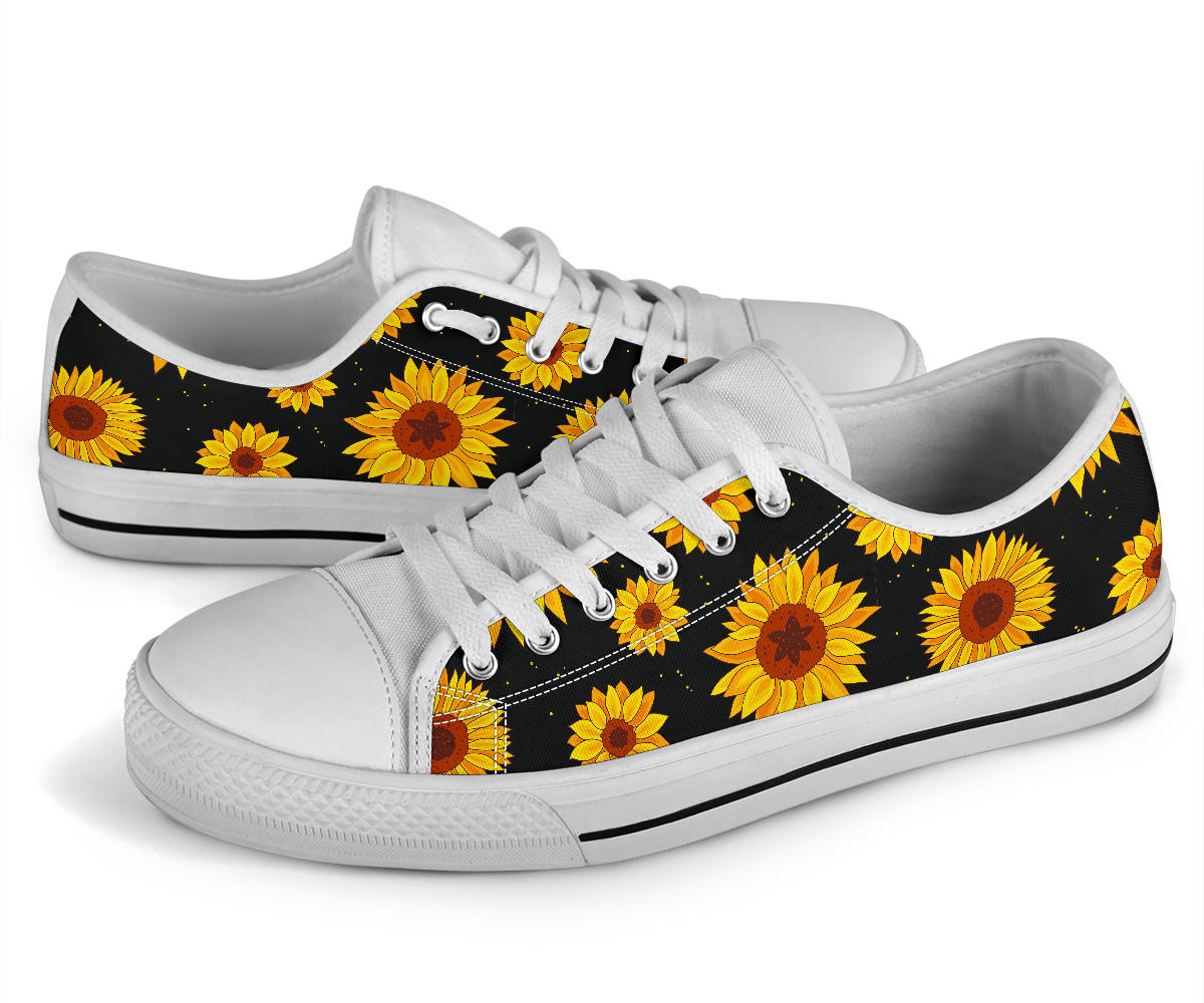 Sunflower Pattern Print Design SF09 White Bottom Low Top Shoes