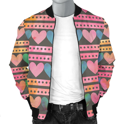 Heart Pattern Print Design HE010 Men Bomber Jacket