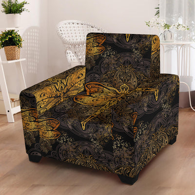 Gold Dragonfly Mandala Armchair Slipcover