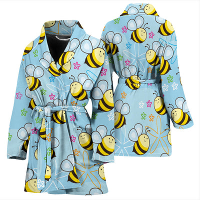 Bee Pattern Print Design BEE03 Women Bathrobe