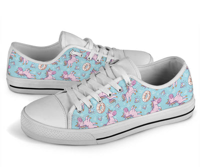 Donut Unicorn Pattern Print Design DN016 White Bottom Low Top Shoes