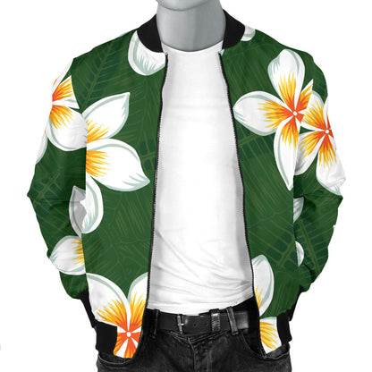 White Plumeria Pattern Print Design PM020 Men Bomber Jacket