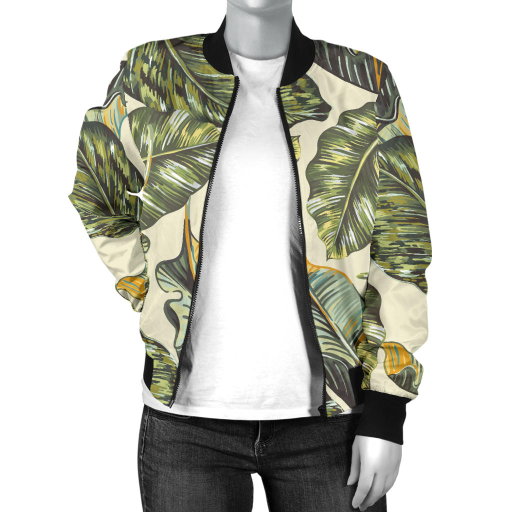 Banana Leaf Pattern Print Design BL08 Women Bomber Jacket