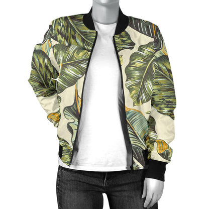 Banana Leaf Pattern Print Design BL08 Women Bomber Jacket