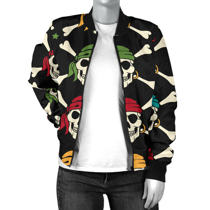 Pirate Pattern Print Design A01 Women's Bomber Jacket