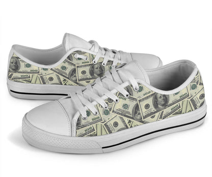 Dollar Pattern Print Design DO02 White Bottom Low Top Shoes