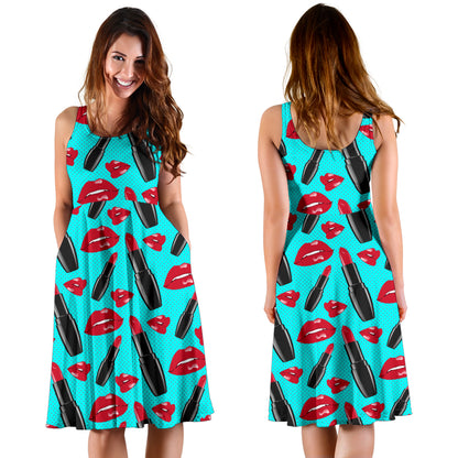 Lipstick Pattern Print Design LT02 Midi Dress